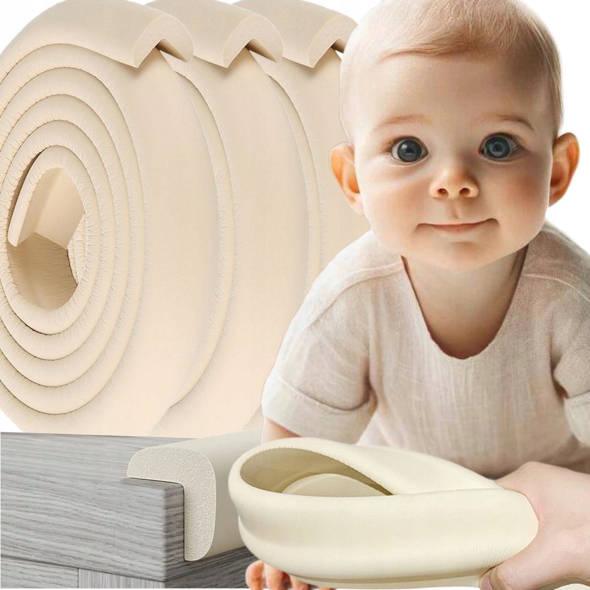 Krimkleurige Schuimrubberen Hoekbescherming Tape - 6 Meter