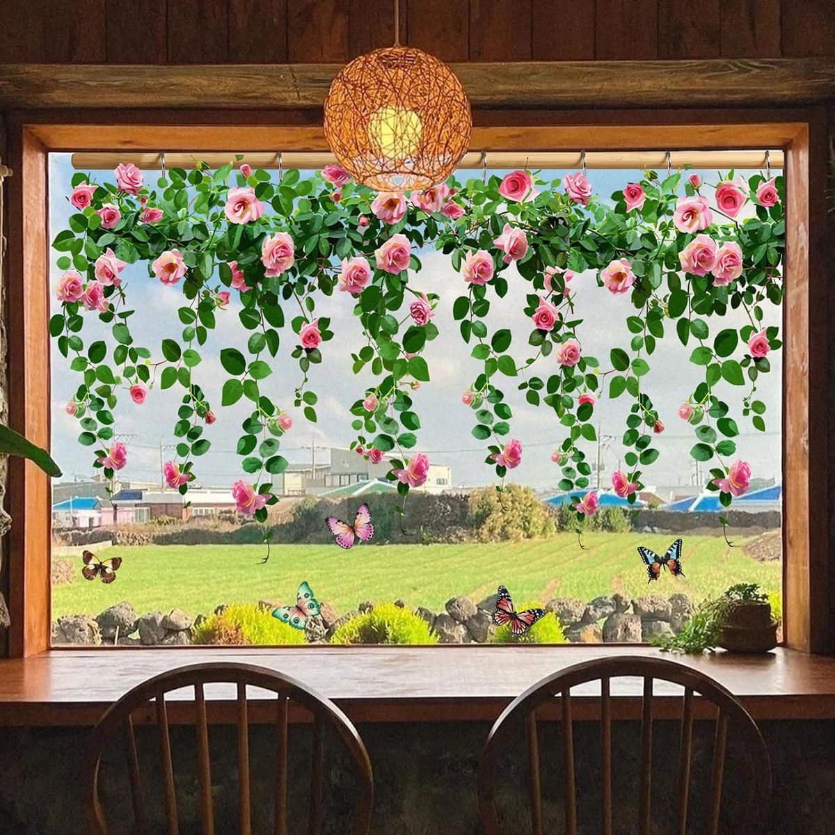 milaosk Raamfoto's bloemen lente zomer raamsticker raamsticker met bloemenrankenmotief raam vogels anti-botsing raamfolie raamdecoratie glassticker decoratieve sticker