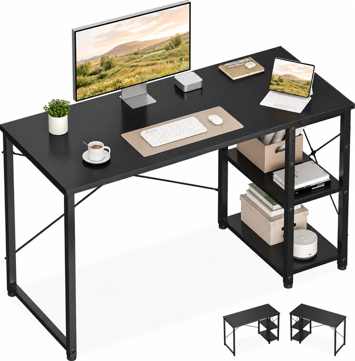 Bureau met omkeerbaar opbergrek
