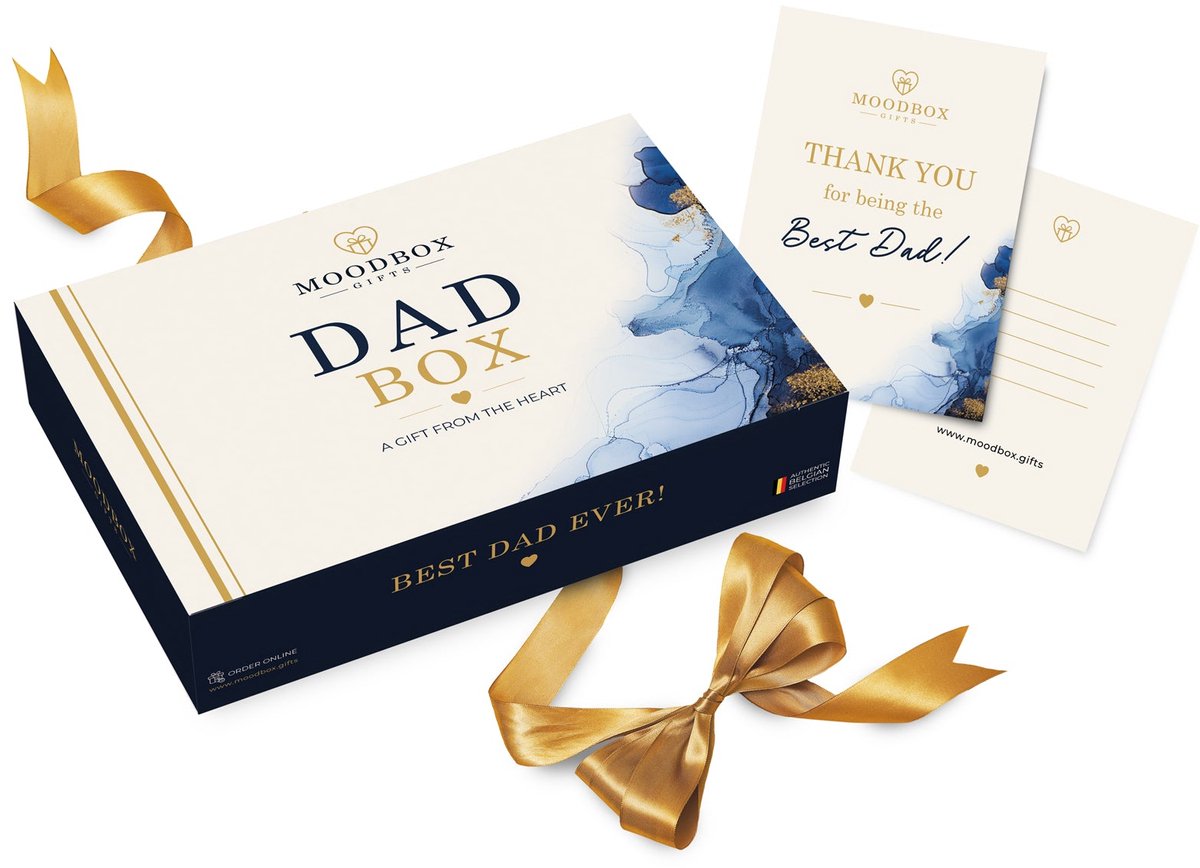 Moodbox Gifts - Dad Box Prestige - Luxe Belgisch Cadeaupakket met Chocolade, Koffie, Thee en Lekkernijen - Gepersonaliseerde Boodschapkaart