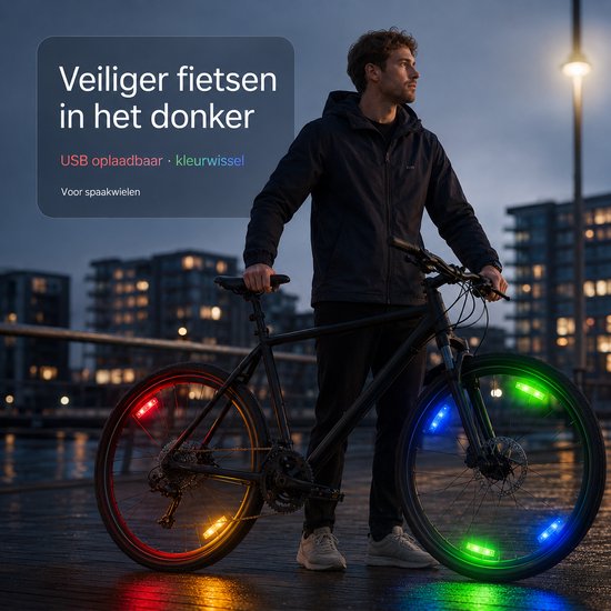 BOTC Spaakverlichting Fiets - Fiets reflecterende bladen - 7 Kleuren - Fietslamp USB Oplaadbaar - Spaakverlichting met bewegingssensor - 1 Stuk van BOTC — afbeelding 2