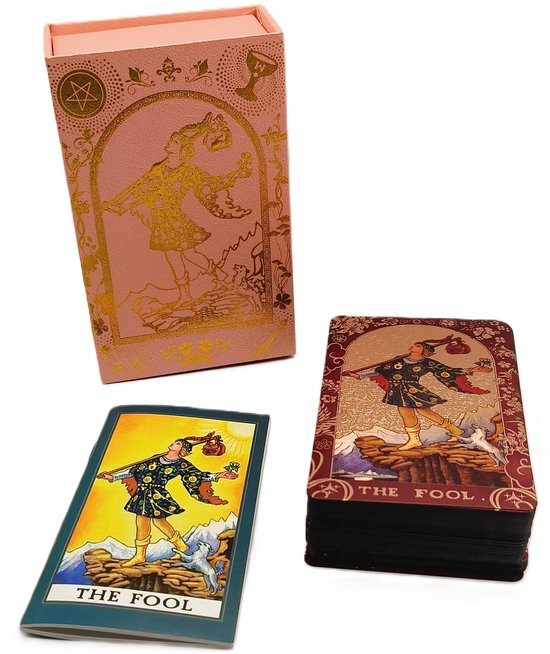 Roze tarotkaarten set in bewaardoos - Rosé Gold folie tarotdeck met gids - Tarot kaarten