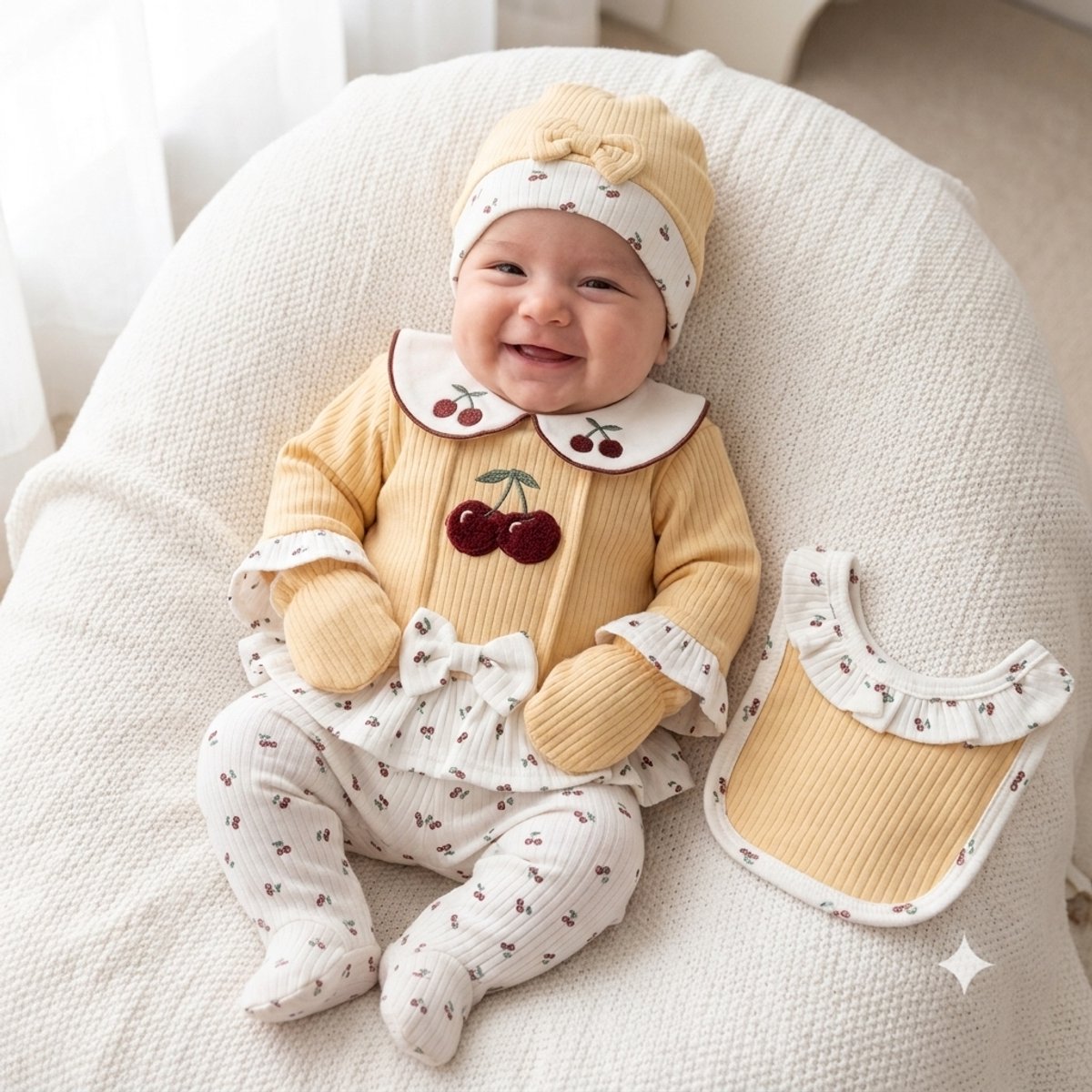 Kersen - Baby - 5-delige Newborn kledingset - Meisjes - Newborn set - Babykleding - Babyshower cadeau - Kraamcadeau