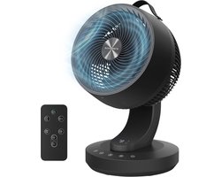 SONGMICS XFC001B1EU Bureauventilator, stil, 20 dB, met afstandsbediening, krachtige luchtcirculatie, 70 graden oscillatie, 8 snelheden, timer 12 uur, inktzwart