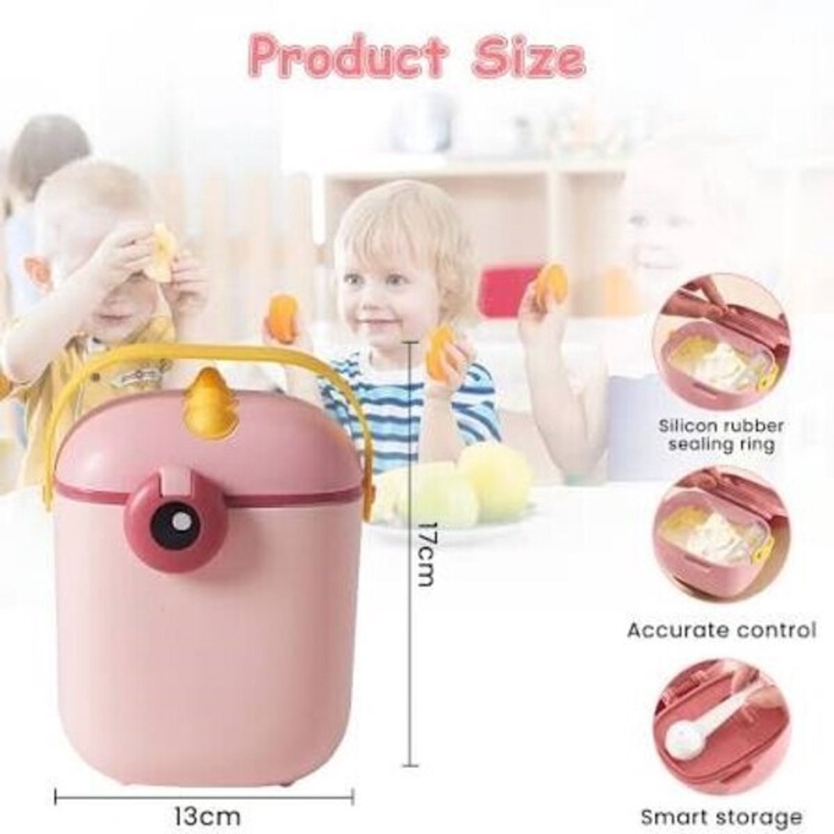 Babyvoeding - Bewaarbox - Roze - Melkpoeder - Snacks - Luchtdicht - Flesvoeding - Lieve Dino - Handvat - Kraamcadeau