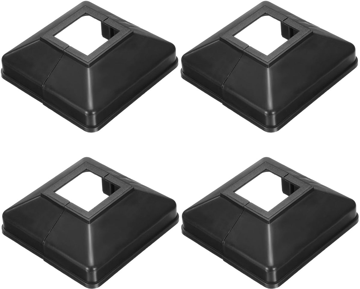 4 stuks hekpaalrok 3,1 x 3,1 cm, vierkante stijl, gedeeld, basisafdekking voor schoenpalen van zwarte kunststof