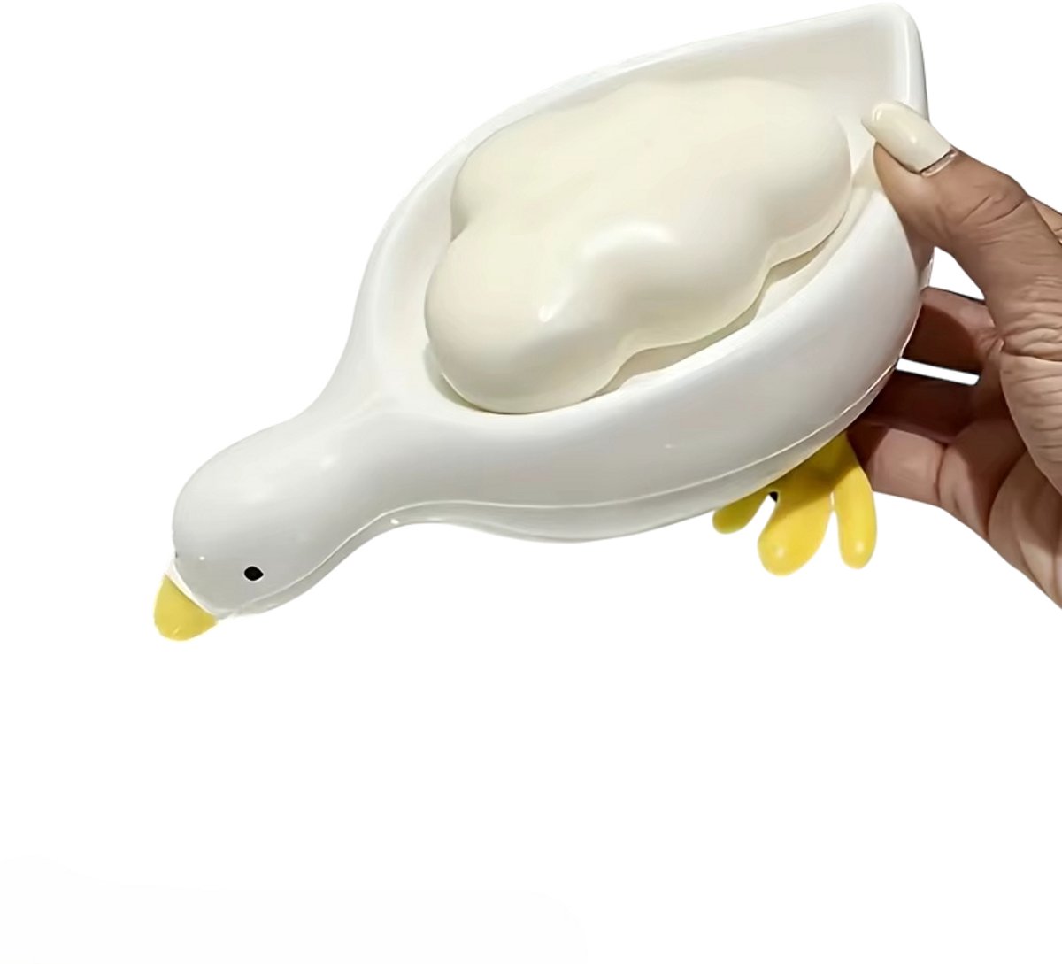 Eend Zeepbakje Badkamer – Zelfdrogende Zeephouder met Afvoer, Zeepbakje voor Wastafel, Douche Zeep Houder, Badkamer Organizer, Zeep Schotel, Creatieve Decoratie Accessoire - Wit
