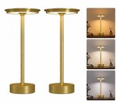 Lampe de table rechargeable - 2 pièces - 3 couleurs de lumière - Luminosité réglable - Sans fil - 20 heures d'autonomie - Lampe de table LED rechargeable sans fil - Lampe de table de chambre - Or