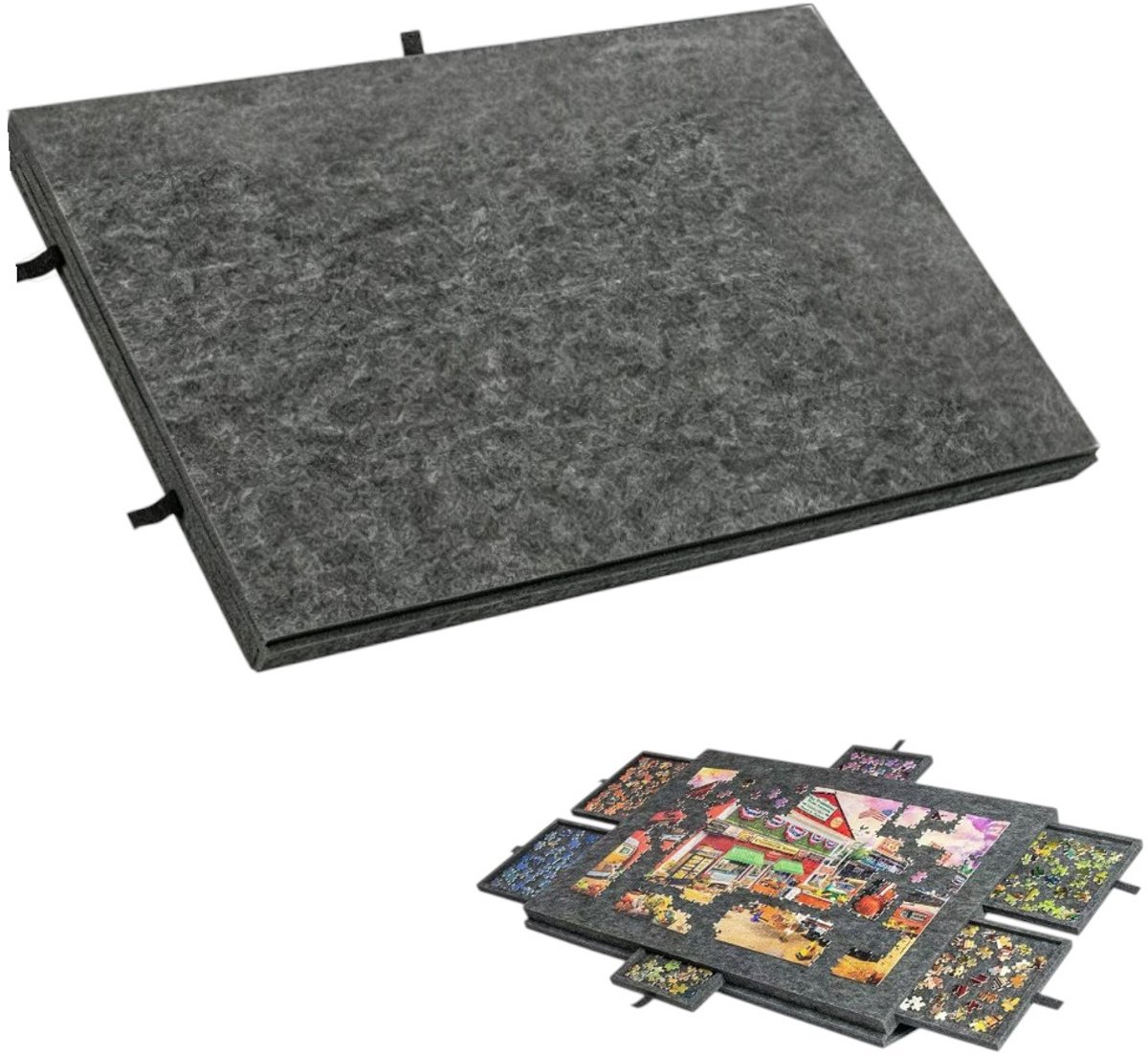 Grijze puzzeltafel - kantelbaar - ultralicht vilten platform met opbergrek - draagbare puzzeltafel - biedt plaats aan maximaal 1000 puzzelstukjes - 52*77 cm