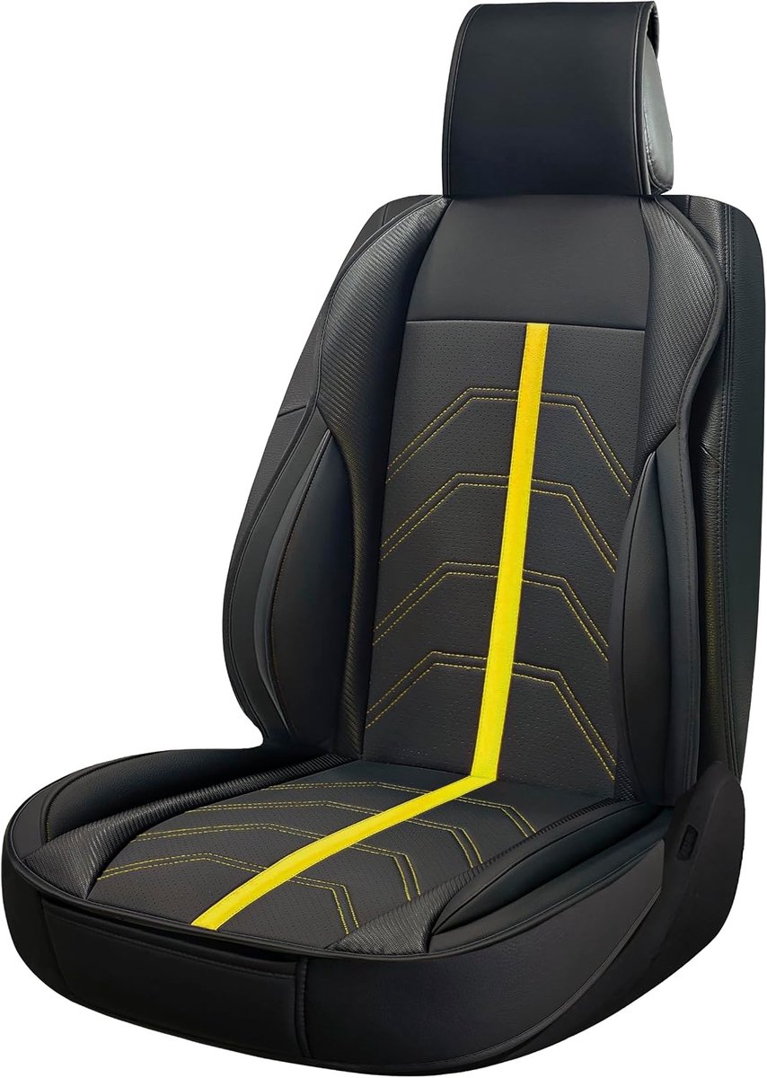 Rugleuning voor autostoel, model Potenza, zwart en geel, sporthoes, universeel, waterdicht, van kunstleer
