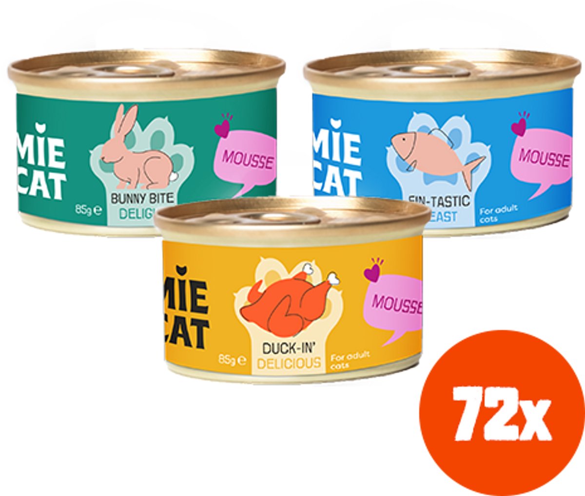 Tommie the Cat - 72 x 85gr - verse mousse mix smaken - hoog eiwit/sterilized - kattenvoer natvoer - voordeel verpakking - zonder suiker en graanvrij