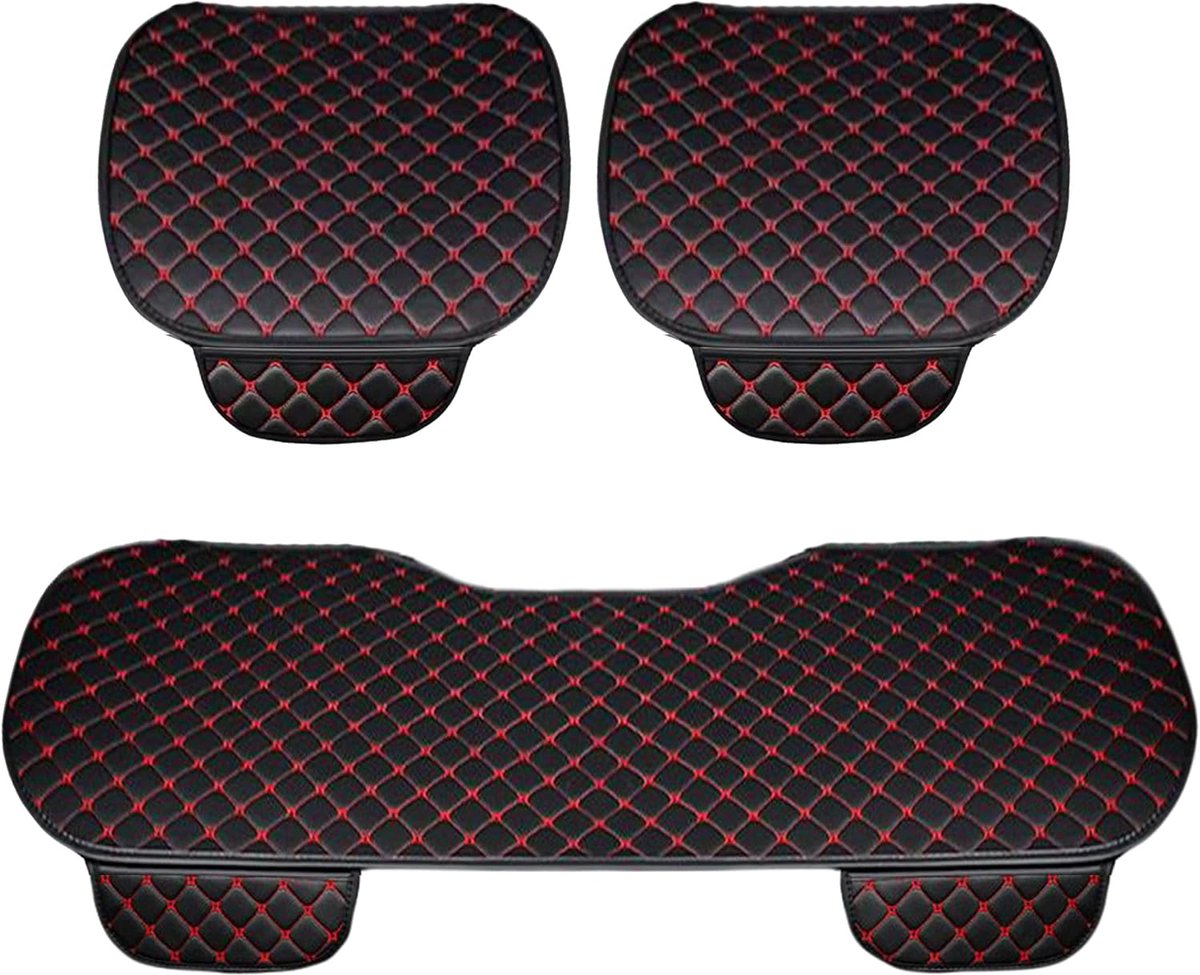 Accessori Lupex Autostoelhoes 3 stuks universele auto | stoelbescherming 2 voor en 1 achter | Protector Comfort Automotive binnenkussen (PVC - zwart rood - 3 stuks)