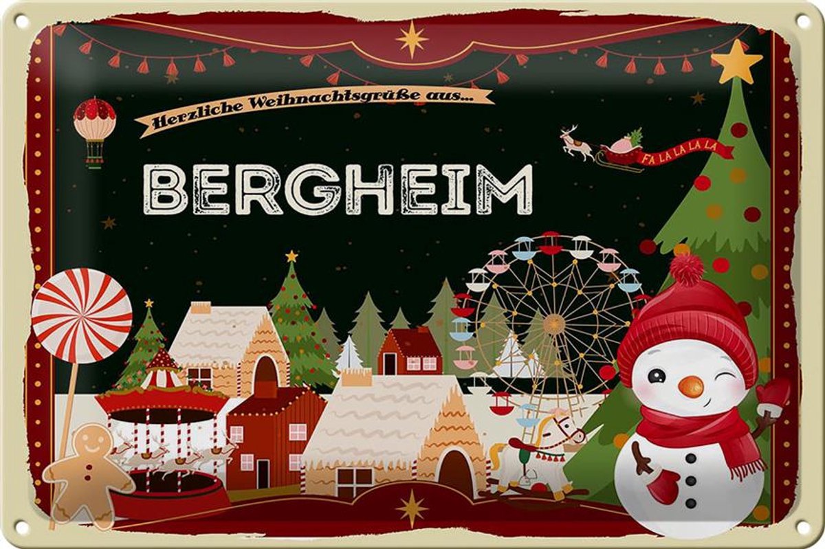 Blechschild Weihnachten Grüße BERGHEIM 30x20cm
