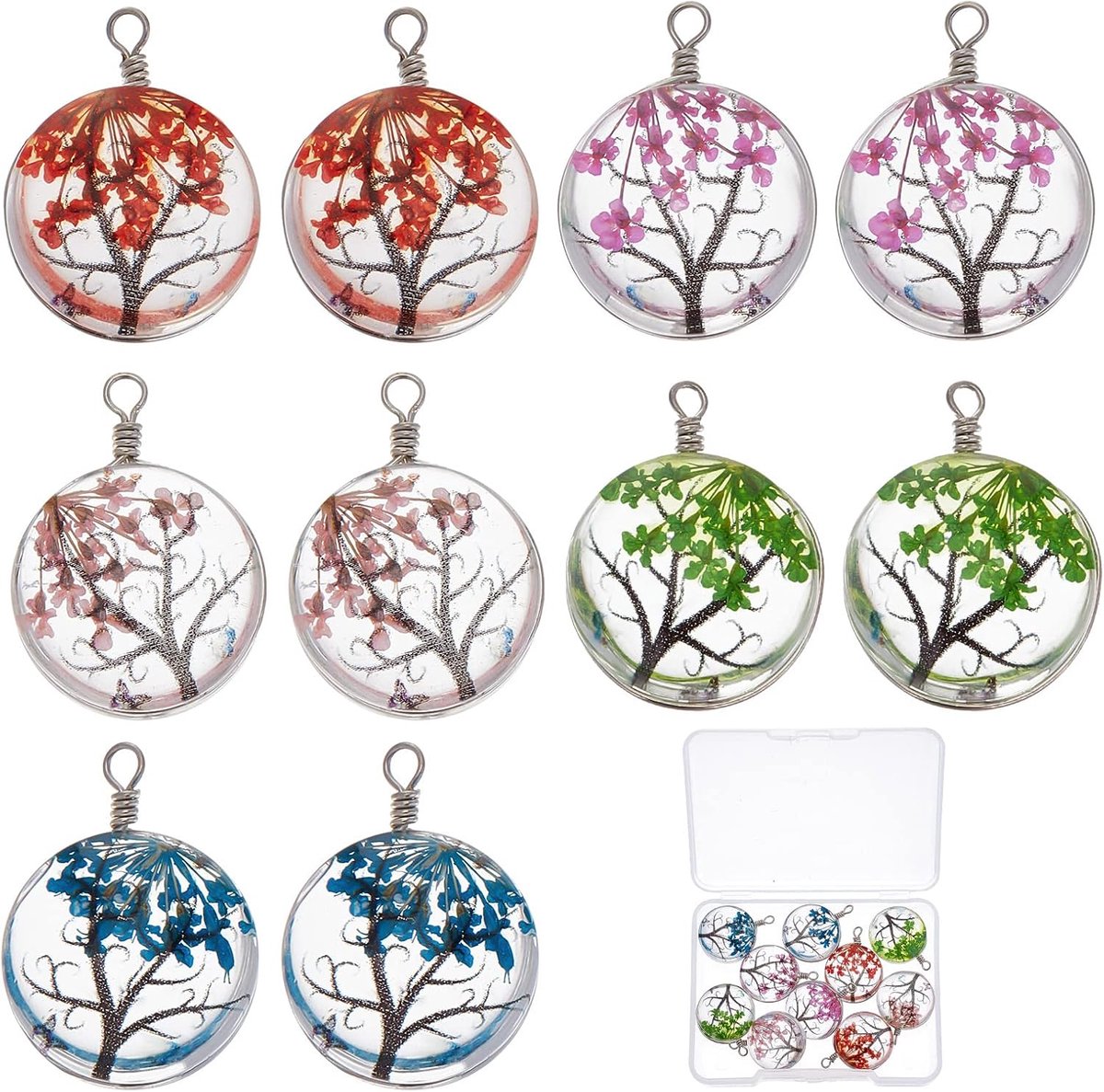 Gedroogde bloem bedels natuurlijke gedroogde bloemen hars bedels transparant gedroogde bloem boom plant ronde verpakte levensboom charme voor sieraden maken bedels