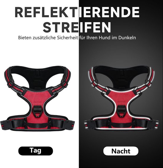 Hondentuigje, grote maat, middelgroot, klein, anti-trektuigje voor honden, verstelbaar met dubbele ring, ademend hondenharnas, rood, L — afbeelding 4