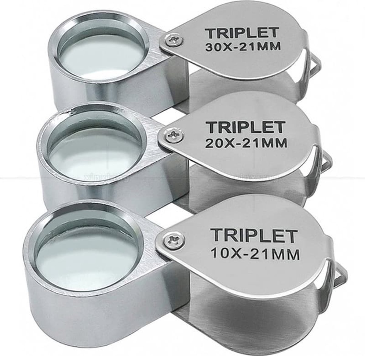 Accessoires - Sieradenvergrootglas - Diamantvergrootglas - Miniatuur - Vergroting 30x + 20x + 10x - 60*25*18 mm - Zilver - Metaal