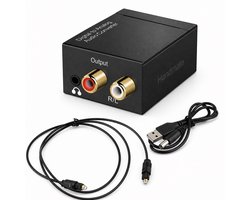 Digitaal naar Analoog Audio Converter (DAC) - Digital to Analogue Omzetter - 192 kHz - Optisch (Toslink)/Coaxiaal naar RCA R/L - Inclusief Optische Kabel en USB Voedingsadapter - Zwart