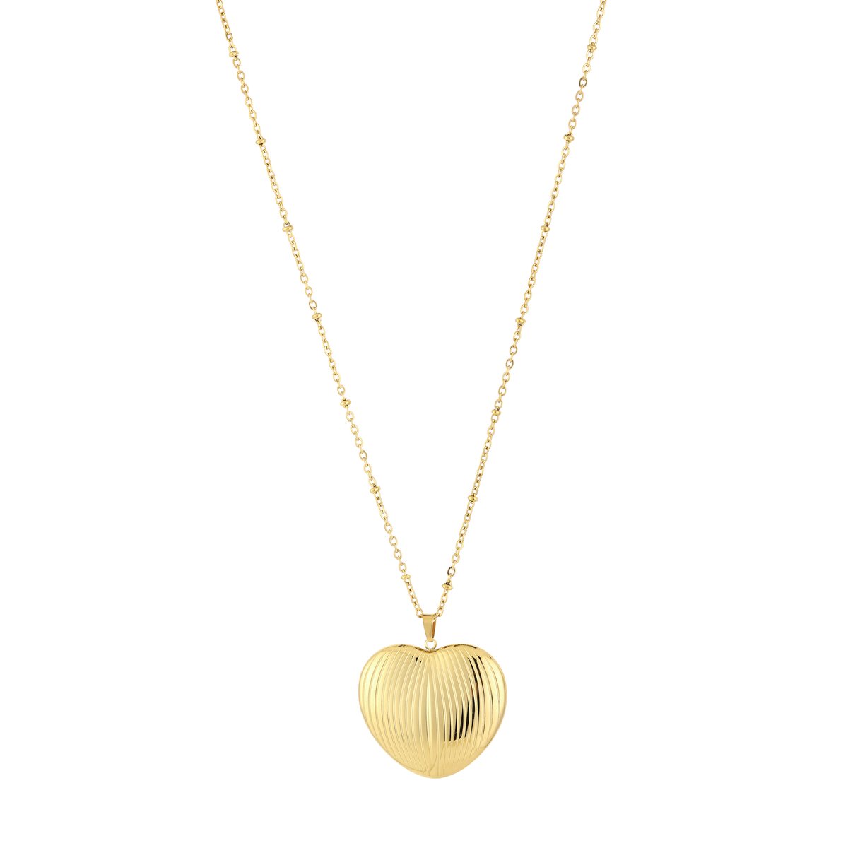 Gestreepte Hart Hanger Satelliet Schakelketting – 80 CM Lange Ketting met Hart – RVS - Goud
