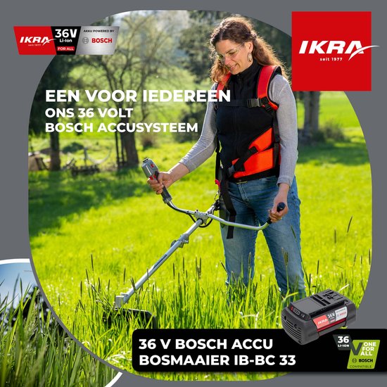 IKRA Bosch 36 V accu-bosmaaier en grastrimmer IB-BC 33 met draadspoel, 3-tands mes, 80-tands zaagblad en schouderriem, excl. accu en oplader — afbeelding 5