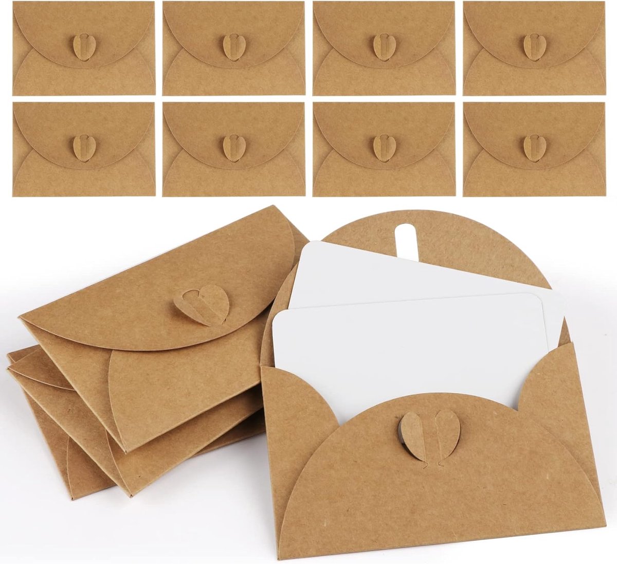 25 enveloppen - 10,5*7 cm - Bruin - DIY mini-enveloppen -Geschikt voor contant geld, cadeaus en bedankkaartjes - Vintage papieren enveloppen - Hartvormige sluiting - Compacte mini-enveloppen - Geschikt voor uitnodigingen en zelfgemaakte cadeaukaarten