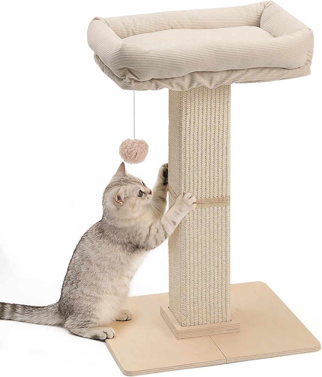 Kattenkrabpaal met Cave - Krabmeubel Kat - Katten Vermaken - Massief Houten Frame - 48 x 39.5 cm Basis - Beige