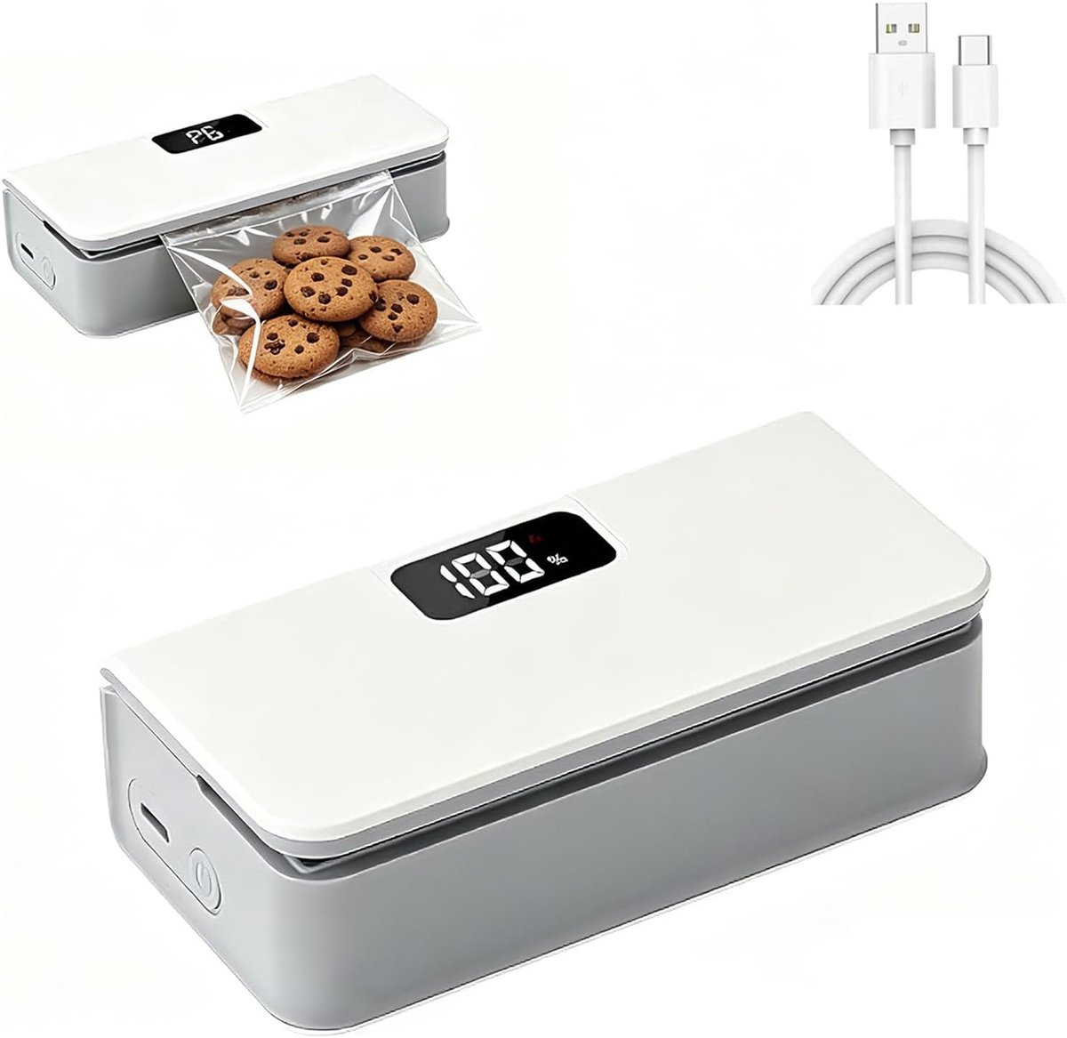 carmdering - Mini Bag Sealer - Plastic Zak Verzegelaar - Draagbare Sealmachine - 6 Warmteniveaus - LED Scherm Display - Duurzaam ABS Kunststof - Magnetische Achterkant - Ruimtebesparend Ontwerp - 1 Stuk