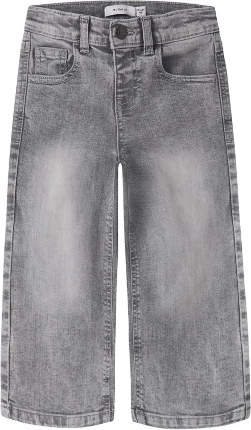 Grijze wijde jeans voor meisjes, met steekzakken voor en achter, en een rechte broekspijp.