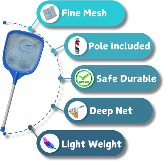 Skimmer Net - Schepnet Zwembad - Water Reinigen - Fijnmazig Gaas - 66 cm - Zilver — afbeelding 5