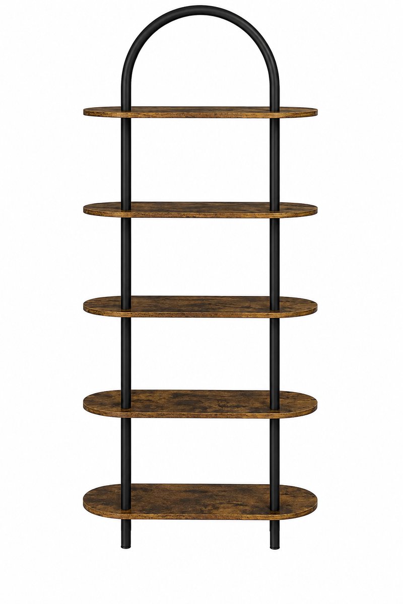 Bresht Boekenkast - Kast - Met 5 Planken - Industrieel - Modern - Eenvoudig te monteren - Houtlook en zwart - 180 × 80 × 30 cm