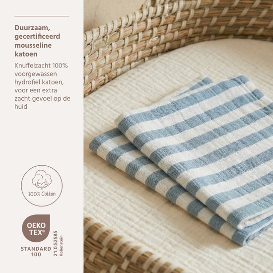 Hydrofiele doeken pre-washed Fat Stripe Jeans Blue 20x17cm - 2-pack van Merkloos — afbeelding 2