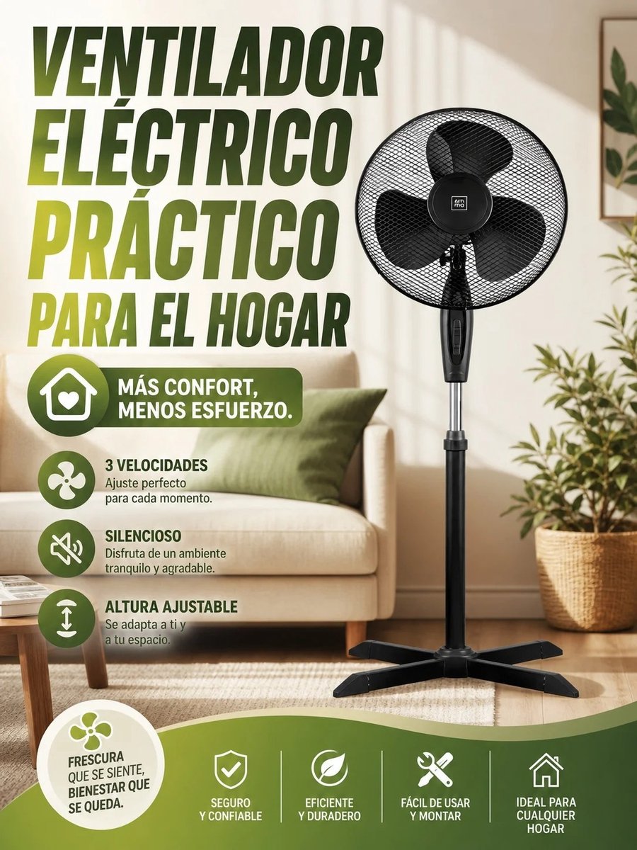 Wentinkmo Elektische staande Ventilator - diameter 45cm - Verstelbare hoogte tot 120 cm