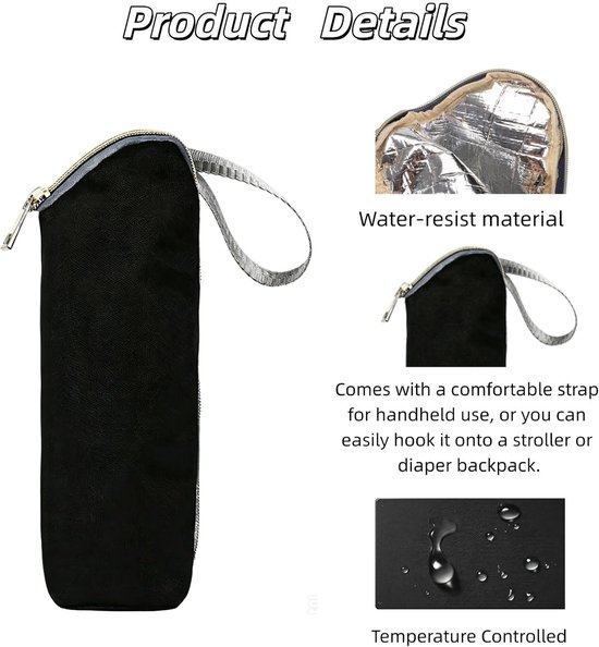 2 Stuks Flesjeskoeltas - Thermische Flesbeschermhoes - Geïsoleerde Babyfles Tas voor Onderweg - Geschikt voor Uitstapjes en Reizen - zwart - 25×7cm — afbeelding 4