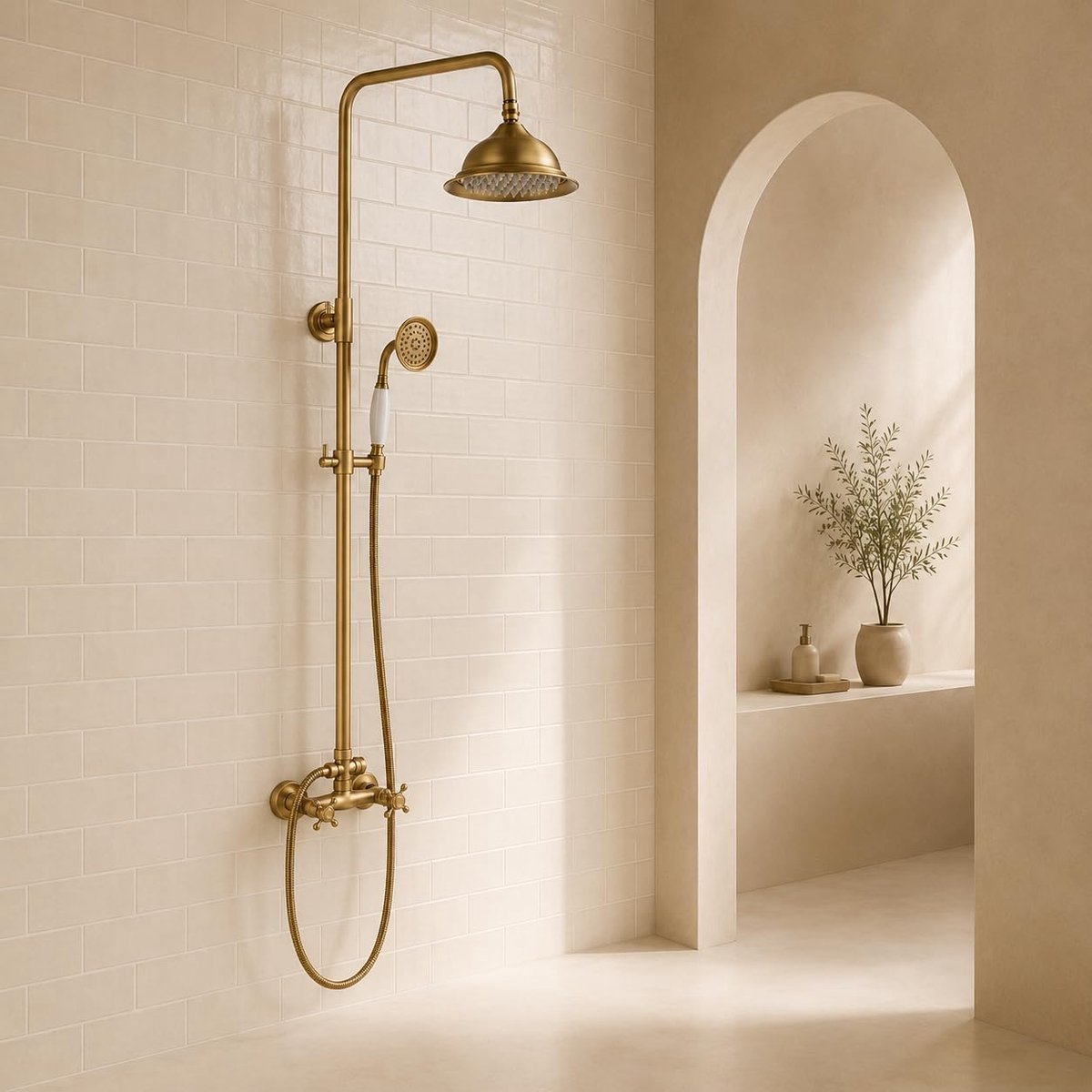 Auralum Max Retro Regen Doucheset Compleet met kraan en grote Regendouche 20 cm - Regendouche en Handdouche - Retro Koperen - Dubbele handgrepen - Regendoucheset - Goud