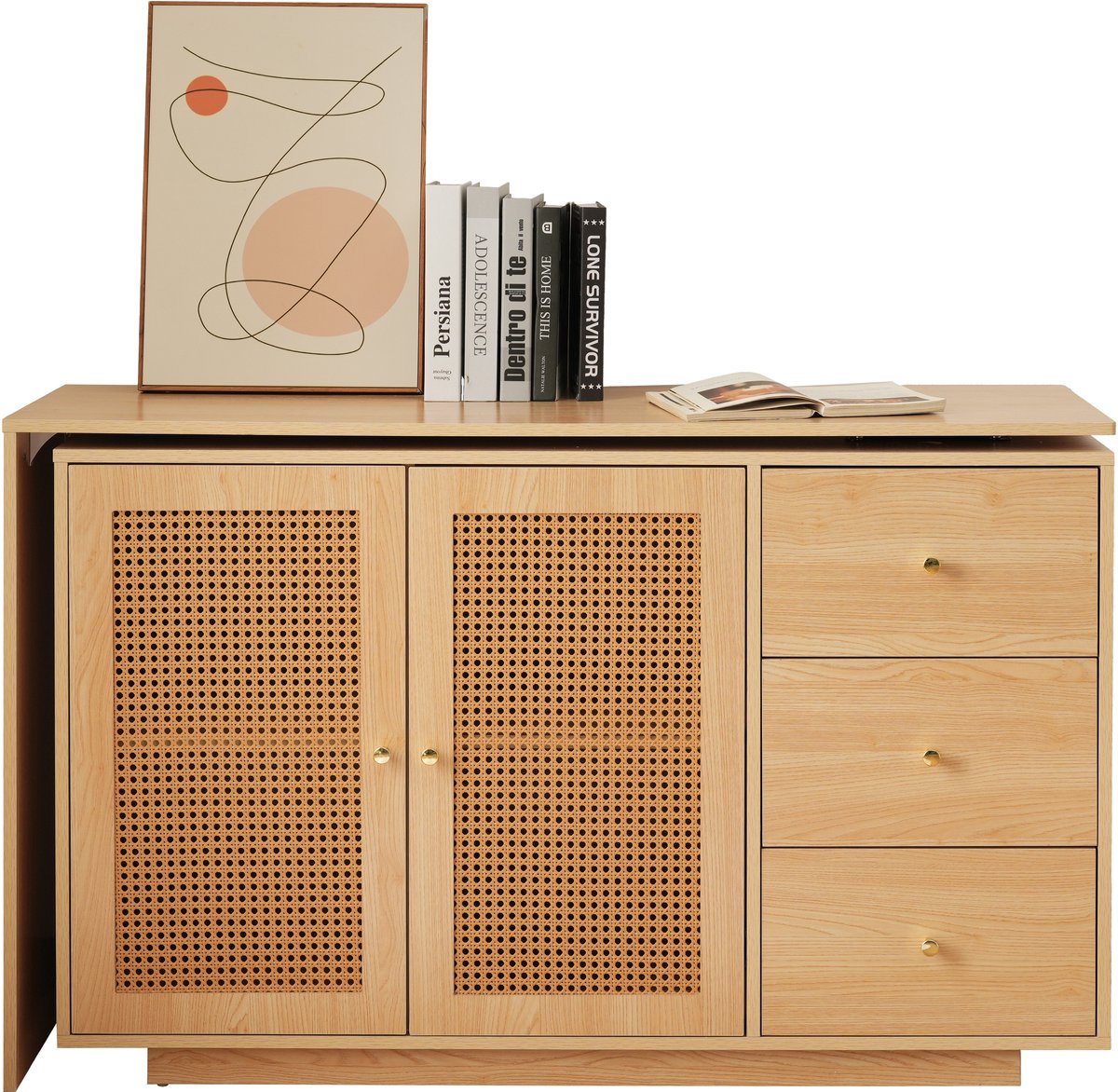 Bureau - Draaibaar Hoekbureau En Arbeidstafel Met Rotan - Hout Natural