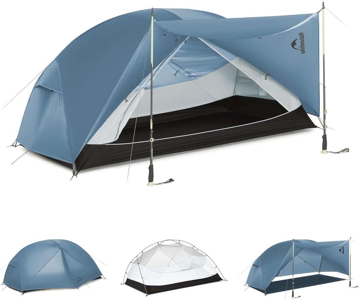 Naturehike Mongar 2 BASE – 210T Polyester – 2 persoons tent – Lichtgewicht tent – Incl. grondzeil – Outdoor – Waterdicht – Kampeertent – koepeltent – Trekkerstent – Blauw