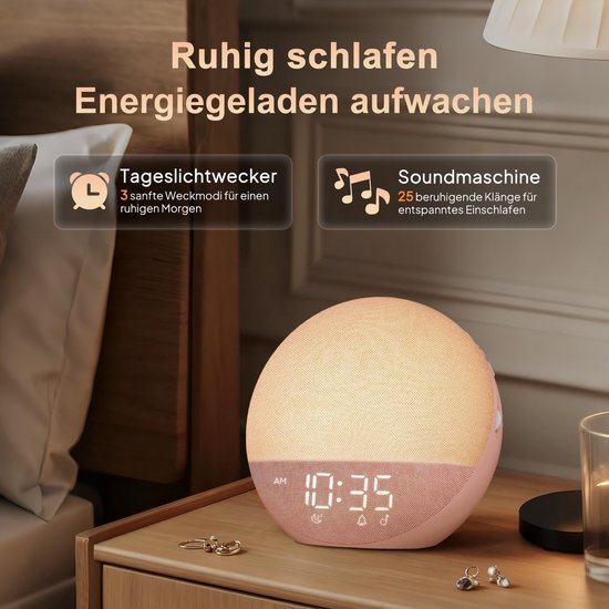 Wekker met Zonsopgang - Wake-up light Natuurlijke wekker - Rustig Wakker Worden - 25 Natuurgeluiden - 18 x 18 cm — afbeelding 2