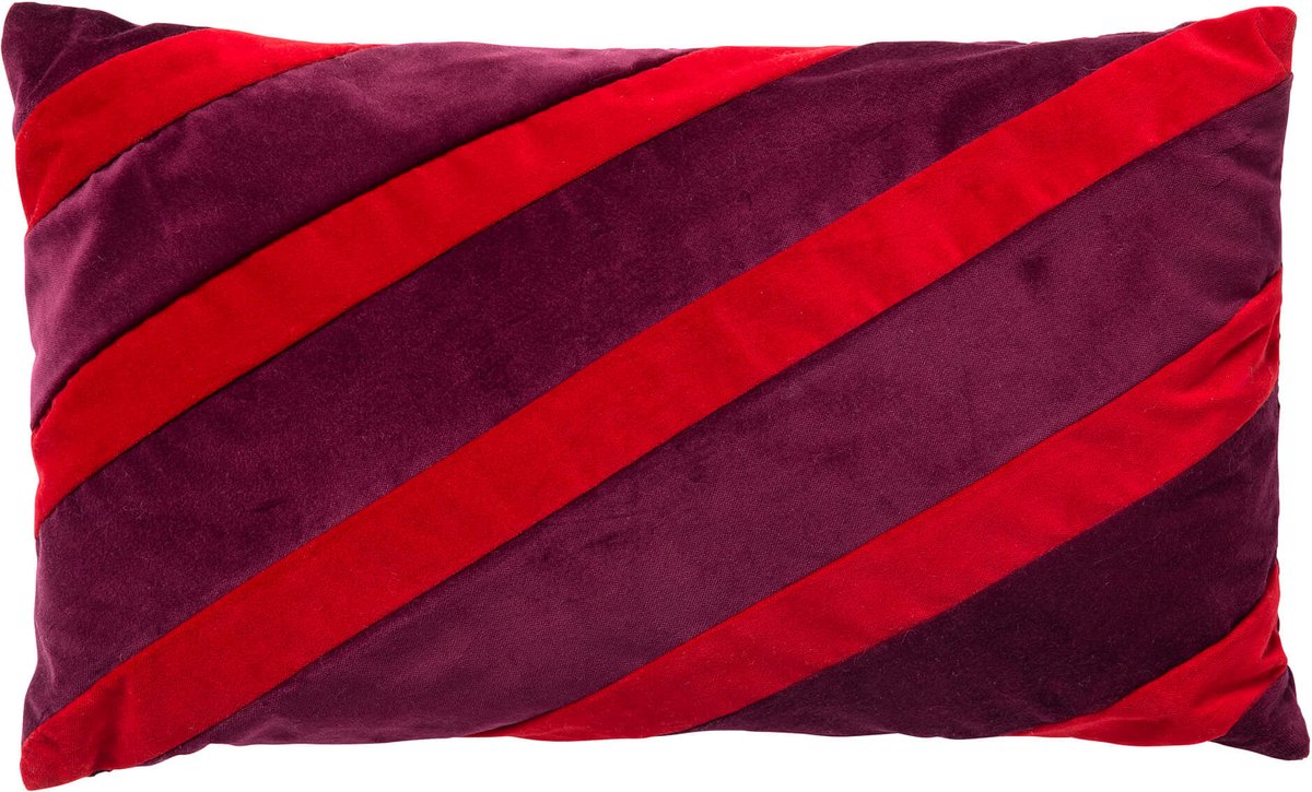 Dutch Decor VEGAS - kussenhoes 30x50 cm - fluweel - gestreept - Chili Pepper - rood - met rits - zonder binnenkussen