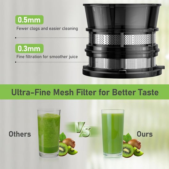 Slowjuicer - Sapcentrifuge Vruchtenpers - Gezond Sap Maken - Grote Vulopening - 23 Liter - Grijs — afbeelding 4