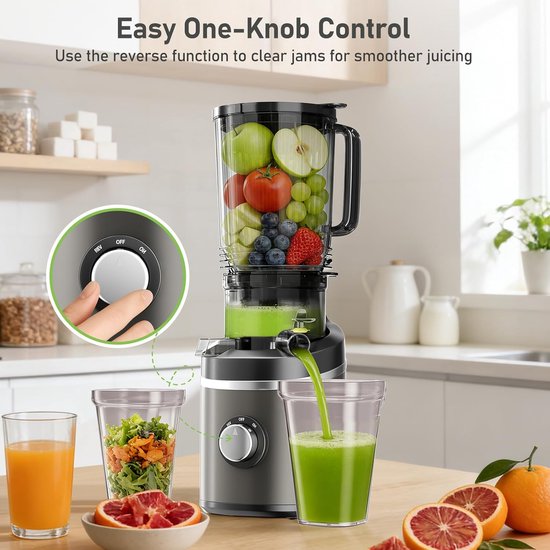 Slowjuicer - Sapcentrifuge Vruchtenpers - Gezond Sap Maken - Grote Vulopening - 23 Liter - Grijs — afbeelding 5