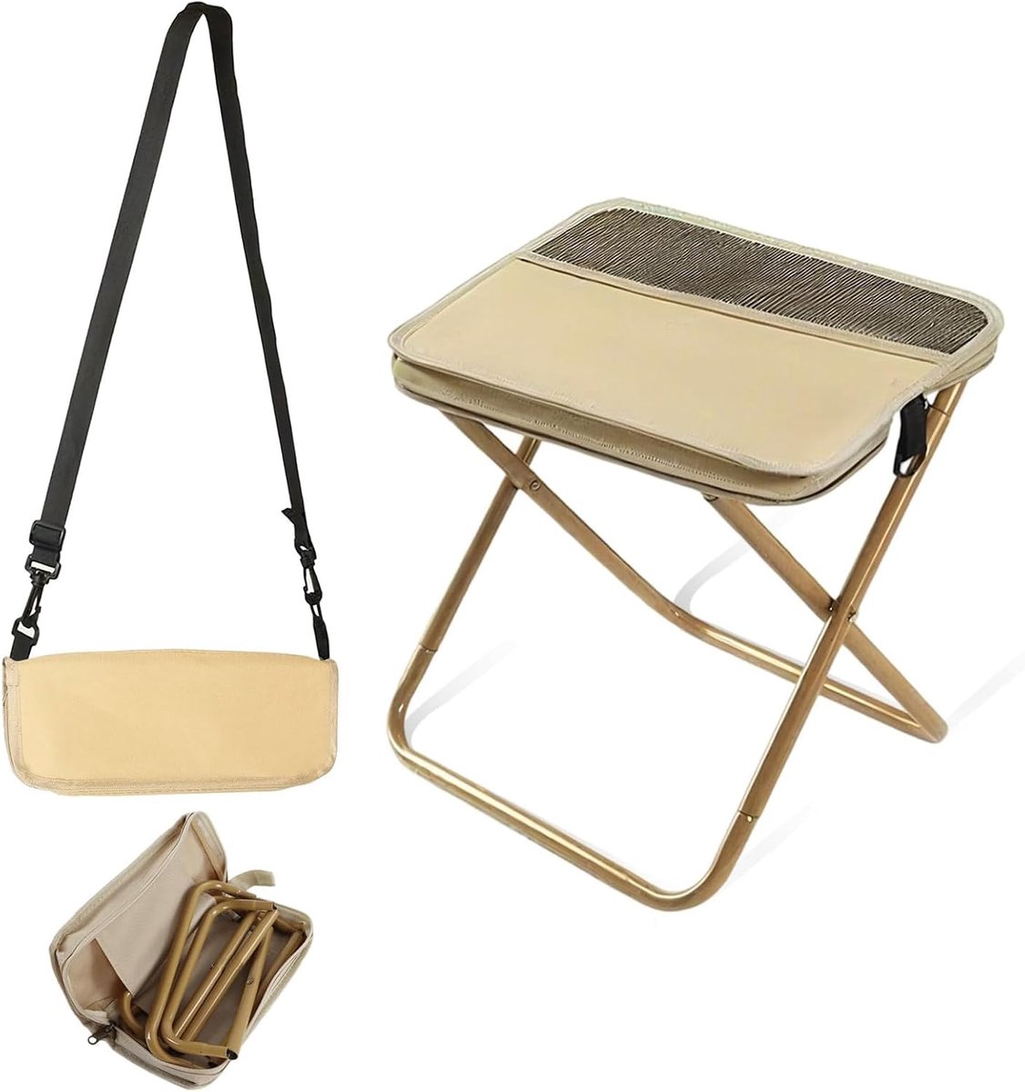kruk als rugzak, campingkruk met draagriem, dubbele opbergzak en 120 kg belastbaarheid, lichte opvouwbare kruk voor outdoor, vissen, reizen (kaki, L)