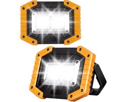 GELLDG 2 Stuks Werklampen - LED Werklamp - 30W 2000 Lumen COB Lamp - Oplaadbaar Waterdicht Handheld - Geschikt voor Camping Garage Outdoor Notgevallen - Kunststof - 11,5x4,5x16,3cm - Batterijen niet inbegrepen