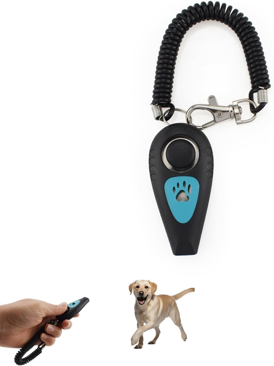 Clicker en fluitje voor honden, 2-in-1, met elastische riem, afstandsmeter, positieve training zonder straf, voor basisgehoorzaamheid, trucs en correctie van slechte gewoonten