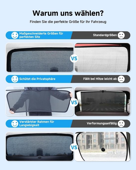 Zonnescherm voor auto voor VW ID.3 (2019-2026) - Ademende zonneklep voor de achterruit met effectieve UV- en hittebescherming - Ideaal voor gezinnen, camping en reizen — afbeelding 4