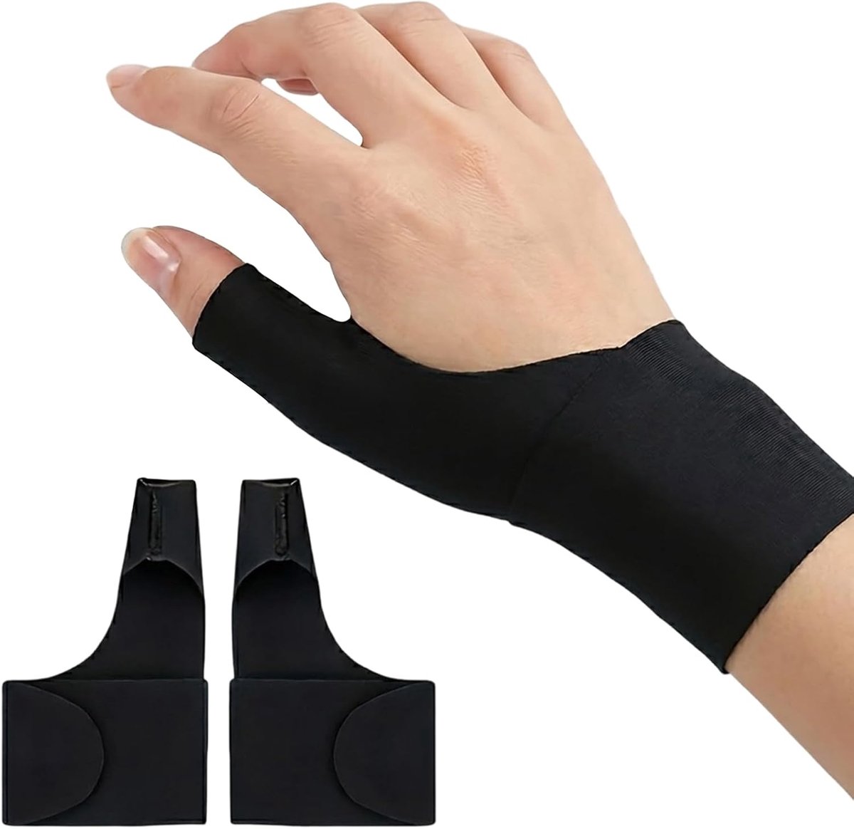 Compressiebandage voor artritis en peesontsteking, 2 stuks, elastische duimspalk voor carpaal tunnel en pijnverlichting, ademend voor mannen en vrouwen, links en rechts (zwart)