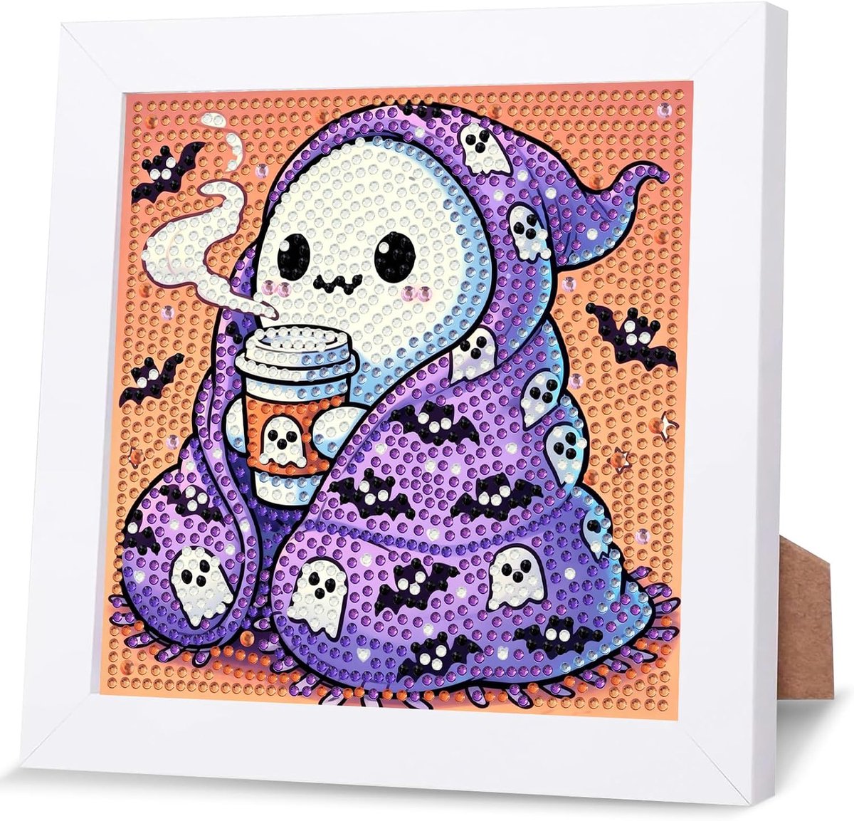 Kawaii Halloween Diamond Painting voor kinderen met lijst, diamant schilderij vanaf 6-12 jaar, doe-het-zelf diamond art afbeeldingen, mozaïek, handwerk, cadeau voor woondecoratie, 18 x 18 cm