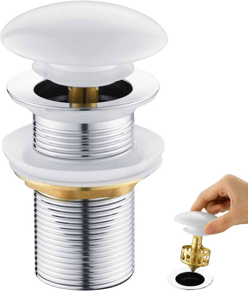 wastafel zonder overloop wit keramiek 1 1/4 inch | Universele pop-up afvoerklep wastafelstop met zeefmand, afvoerstop voor wastafel, gastentoilet, badkamer