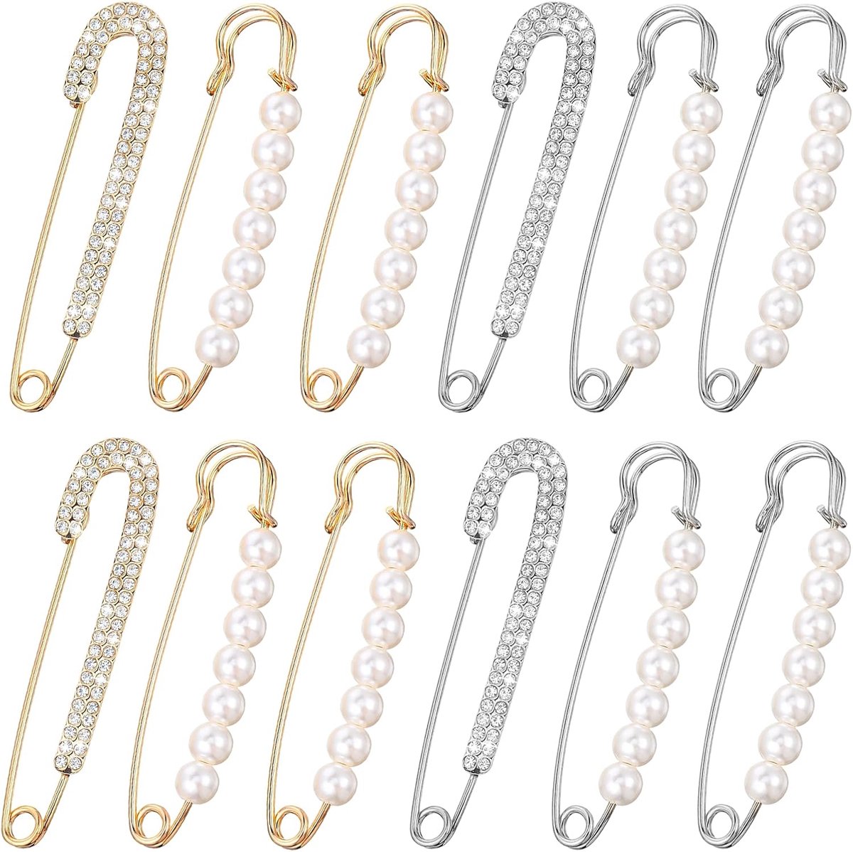 Broches, reversspelden voor dames, parels, broche voor kleding, vintage veiligheidsspelden met strass voor trui, sjaal, clip, gebreide jas, jurk, kledingstuk, decoratie, accessoires