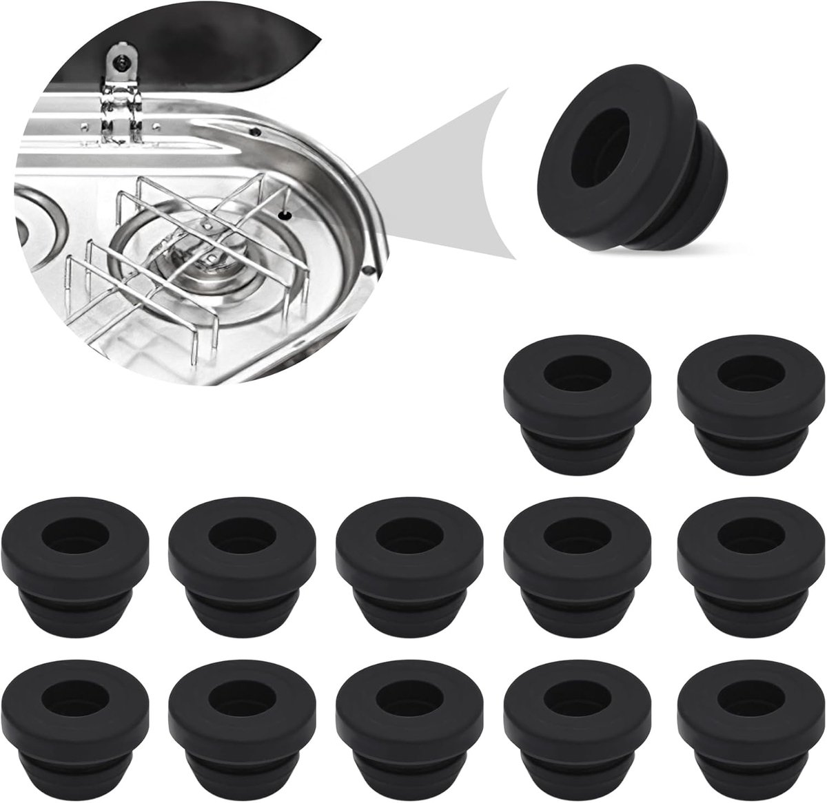 Set van 12 rubberen doorvoergeleiders, rubberen voeten, roestrubberen voeten, beschermende rubberen doorvoergeleiders voor camperfornuizen, compatibel met Dometic, Smev en Thetford 5 mm
