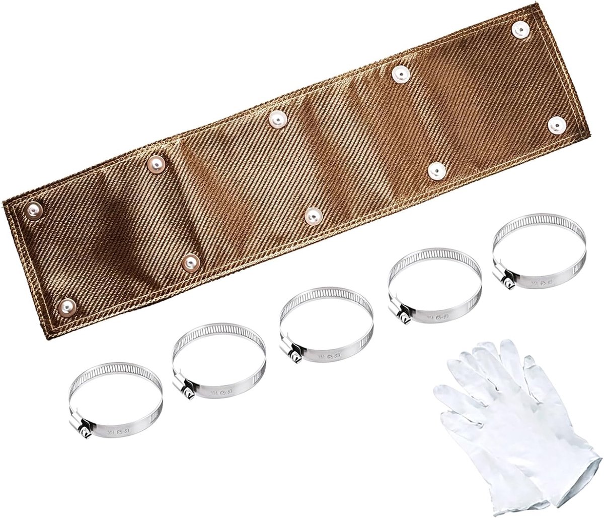 Hittebeschermingsband voor motoruitlaat, 60 x 15 cm, hittebeschermingsband van titanium, reparatieset voor uitlaten, met 6 roestvrijstalen klemmen, voor auto en motorfiets