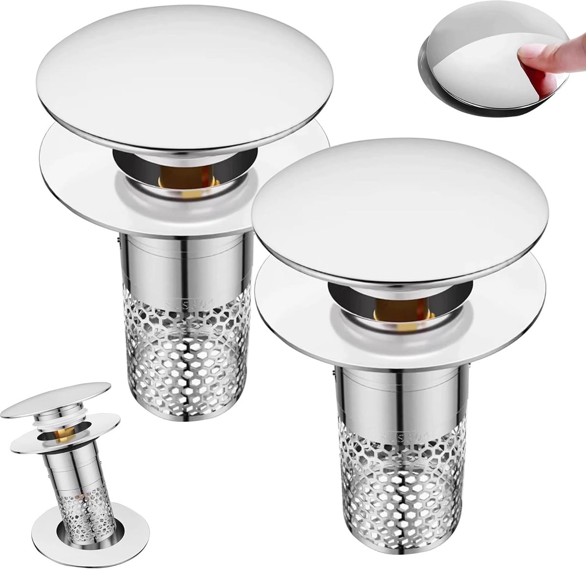 2 Stuks Gootsteenplug Filter, Gootsteen zeef, Spoelbak zeef, pop-up afvoerzeef, wastafelstoppers, Badkamerwastafel stopper, Geschikt voor keuken, badkamer, wastafel, bad (Diameter 34 tot 40mm)